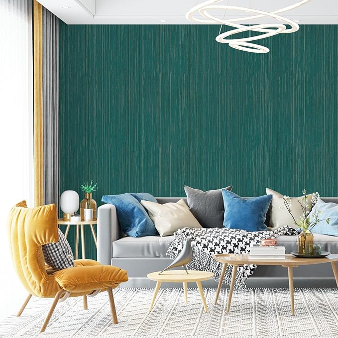 Teal Grasscloth Peel and Stick Wallpaper A Set of 23.6" X 480" Self-Adhesive Texture Contact Paper Faux Grasscloth Removable Wallpaper for Cabinets Counter Top Shelf Liners