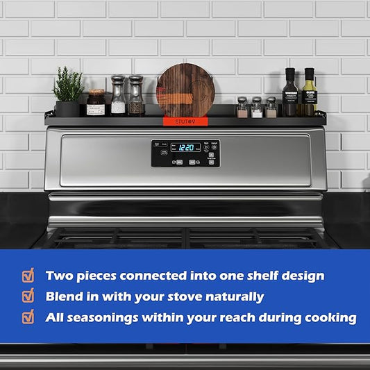 30" Magnetic Stove Top Shelf – Black Spice Rack with Red Logo and Seasoning Organizer – Kitchen Shelf for Back of Stove – Over Stove Rack and Storage Organizer