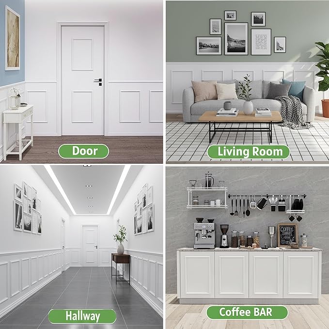 Peel and Stick Wall Molding, 4 Set 16" x 20" Premade Wainscoting Panels, Ready-to-Assemble Molding Trim Decor for Living Room Bedroom Hallway Kitchen Island