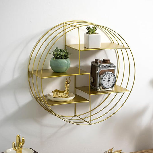 Vintiquewise 4-Tier Floating Circular Silhouette Wall Shelf - Metal Wall-Mounted Display Shelf, Multi-Functional Wall Storage - Perfect for Entryway, Bathroom, Bedroom, Living Room or Office, Gold