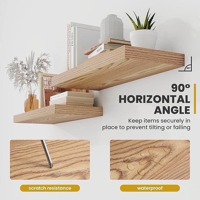 55 Inch Floating Shelves, 9.3" Deep Floating Shelf Wall Mounted, 56" Wall Shelves, Rustic Deep Bookshelf, Large Display Shelves & Storage Shelves for Bedroom, Living Room, Light Brown, Set of 2