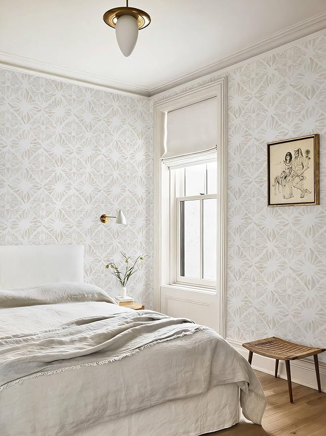 Boho Wallpaper Neutral Peel and Stick Wallpaper 393"x17.3" Geometric Wall Paper Beige and White Contact Paper Textured Removable Vinyl Waterproof for Bedroom Farmhouse Kitchen Bathroom