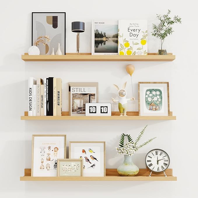 Axeman 30 Inch Floating Shelves | Oak Picture Ledge Shelf Set of 3 | Rustic Wood Wall Shelves with Lip | 30" Oak Picture Shelf for Wall with Ledge | Photo Shelves