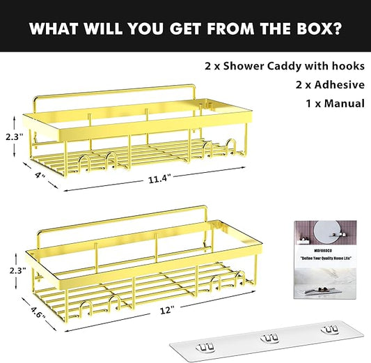 Moforoco Shower Caddy Shelf Organizer Rack, Self Adhesive Black Bathroom Shelves Basket, Home Farmhouse Wall Inside Organization and Storage Decor Rv Accessories, First Camper Apartment Essentials