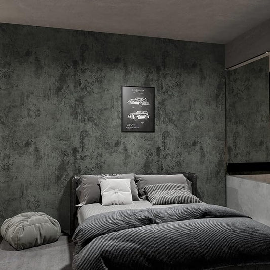 VaryPaper Large Size 32''x354'' Industrial Concrete Peel and Stick Wallpaper Modern Dark Grey Concrete Look Contact Paper Self Adhesive Cement Wall Mural for Bedroom Bathroom Kitchen Countertops Table