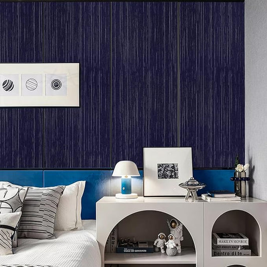 Navy Blue Grasscloth Peel and Stick Wallpaper Texture Contact Paper A Set of 15.7" X 480" Self-Adhesive Linen Removable Wallpaper Cabinets Counter Top Liners