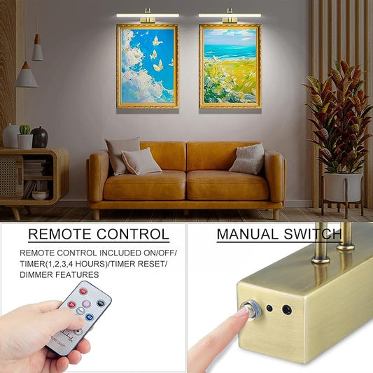 Picture Light,Picture Lights for Wall Cordless,16" Picture Lights with Timer and Dimmable,Battery Wall Lights for Display Gallery Painting Art Frame Portrait-AB 2Colors