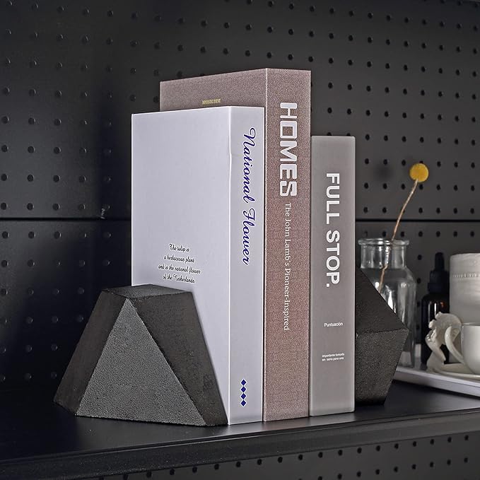 Decorative Bookends, Heavy Duty Cast Iron, Art Shelf Decor, Geometry Abstract Theme (Black) by Ambipolar