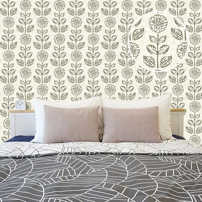 Wudnaye Floral Peel and Stick Wallpaper Vintage Tulip Floral Wallpaper 17.7in×196.8in Flower Farmhouse Contact Paper Peel and Stick Neutral Self Adhesive Removable Vinyl Wall Paper for Kitchen Bedroom