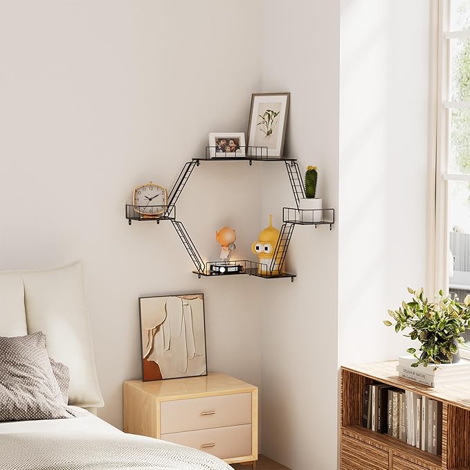 Fire Escape Wall Shelf - New York Fire Escape Shelf, Knick Knack Shelf for Figures, 3-Tier Corner Floating Shelves, Metal Decorative Display Shelves, Black Wall Shelves for Bedroom&Home Decor