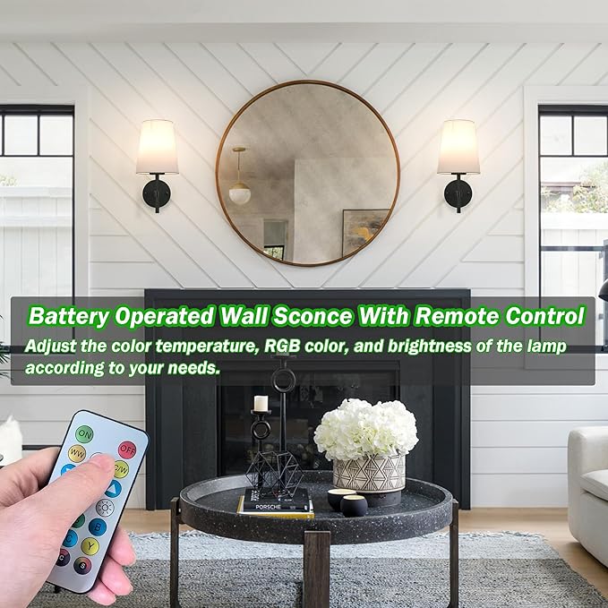 Wireless Sconces Set of 2, Battery Wall Sconce Including 10000mAh Large Capacity Dimmable Magnetic Battery Operated Light Bulbs, Easy to Installed in Any Area Without Hiring Electrician.