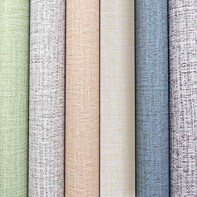 Yancorp 10ft Textured Fabric Cream Wallpaper Faux Grasscloth Beige Peel and Stick Self-Adhesive Linen Removable Wall Paper Cabinets Counter Top Liners