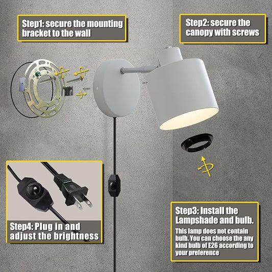 LIGHTESS Plug in Sconce Set of Two, 350° Adjustable Dimmable Wall Light, Modern Wall Lamps for Living Room Bedroom Hallway,Kitchen (Bulb Not Included)