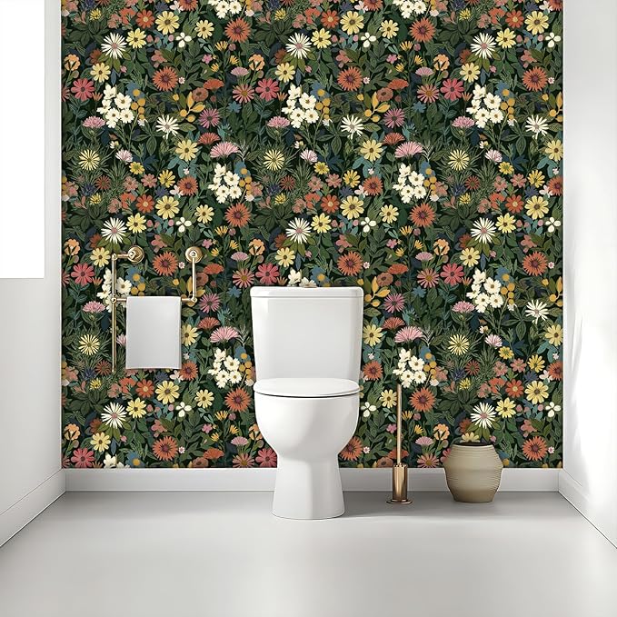 Peel and Stick Wallpaper Boho Wall Paper Removable Green Floral Contact Paper for Bedroom, Bathroom, Kitchen 17.3“ x 118”