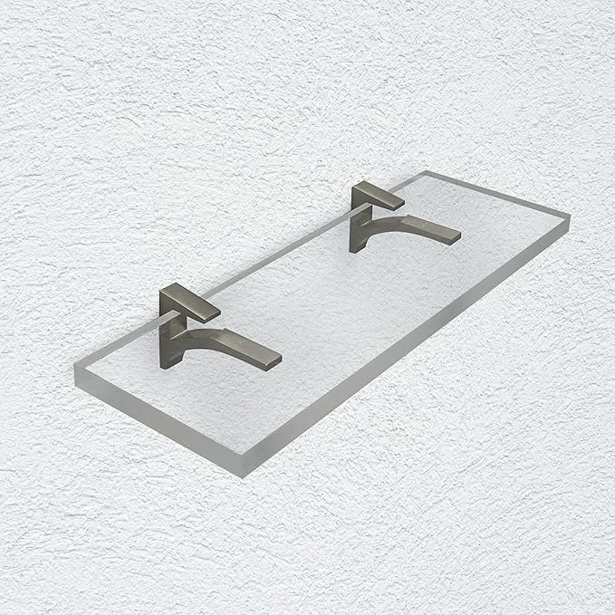 Clear Acrylic Shelves for Wall Storage, 6" W X 24" L, 3/4" Thick Wall Mounted Floating Shelves for Bedroom, Bathroom, Kitchen -Easy Installation with Screws and Brushed Nickel Brackets