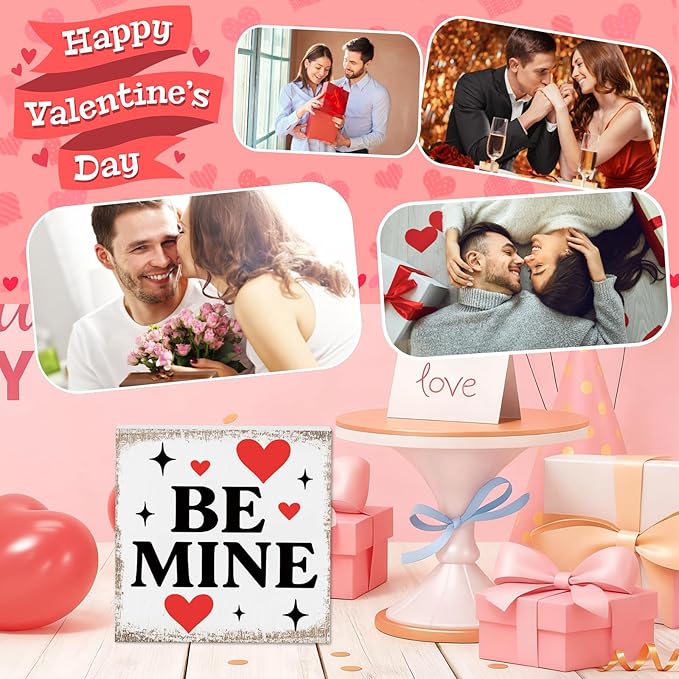 Valentines Desk Decor, Valentine's Day Home Office Table Sign for Wife Daughter from Dad Husband, Valentine Gifts Decorations for Porch Tiered Tray Shelf Party, Be Mine