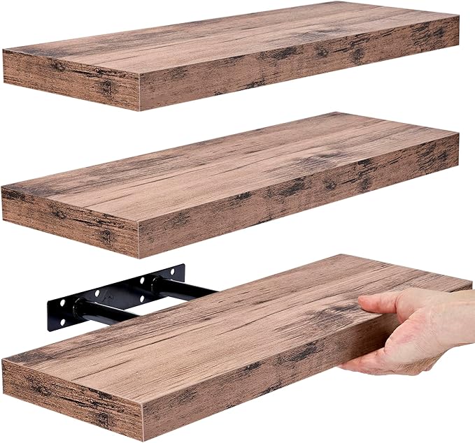 Sorbus Floating Shelves for Wall – 16 Inch Floating Shelf for Kitchen, Bedroom, Living Room, Bathroom, Home & Wall Decor - Mounted Bathroom Shelves with Invisible Brackets (Mahogany, 3 Pack)