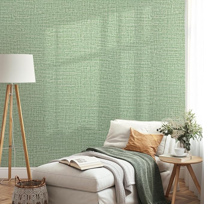Guvana Grasscloth Peel and Stick Wallpaper Green Textured Contact Paper Modern Removable Self Adhesive Wall Paper Thicken Fabric Faux Linen Wallpaper for Bathroom Kitchen Countertop 78.7inx15.7in