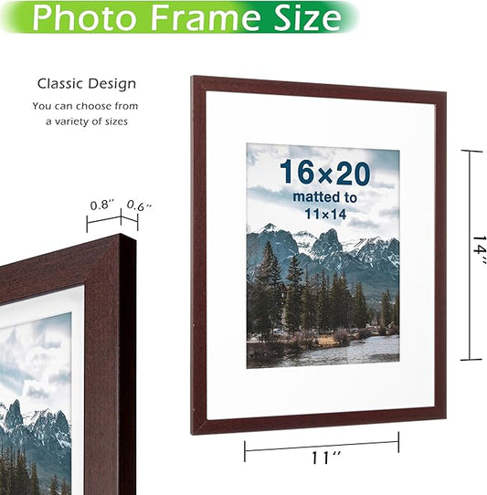 FrameWorks 2-Pack, 16x20 Matted to 11x14 Picture Frame, Mahogany – Classic Wooden Photo Frame with Tempered Glass, Modern Matte Finish for Prints, Posters, Certificates & Wall Decor – Gallery-Ready
