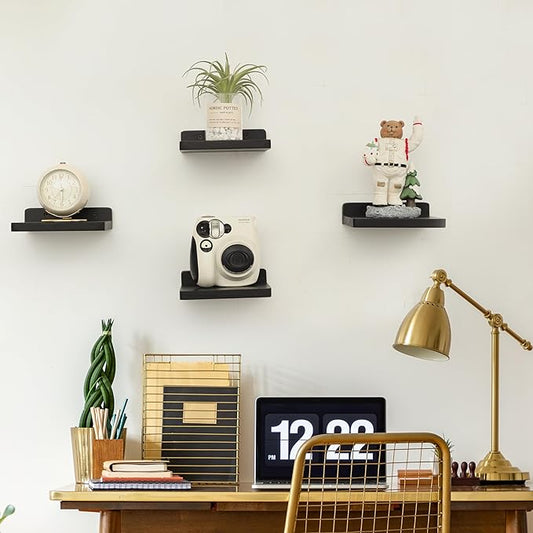 Small Floating Shelf, 5x6 Inch Display Ledges for Wall,Mini Shelves,Rustic Wood Shelf for Bedroom Living Room Bathroom Kitchen (3, Black)