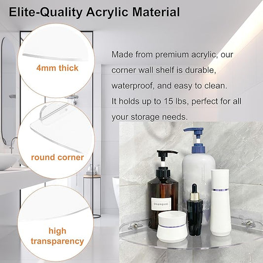 Acrylic Corner Shelves, Adhesive Shelf, Shower Caddy Organizer for Home Decor,Clear Shower Shelf,No Drilling Wall Mounted Bathroom Shelves (Clear 10 inch 1 set)