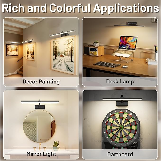 AIFEI Wireless Picture Lights for Wall Battery Operated, 8000mAh Long-Last Lights for Pictures on Wall, Remote & Touch, 3 Color Dimmable No Wiring Needed Art Light for Paintings Poster, 23.6" Black