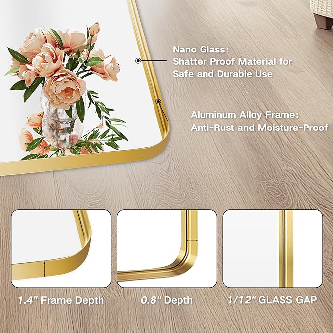 Bathroom Mirror - 28x36 Inch Wall Mirrors for Bathroom, Gold Frame Rectangle Vanity Mirror for Restroom, Entryway, Hanging Vertically or Horizontally