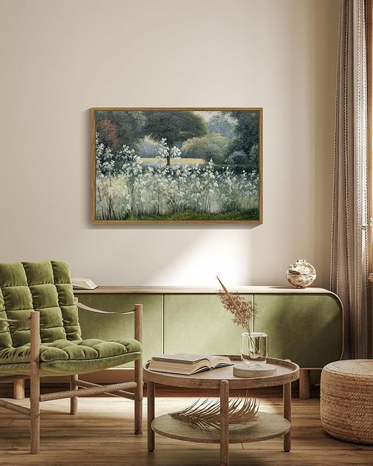 SHENIFY 24x36in Large Vintage Landscape Framed Canvas Wall Art Forest Pond Classic Hallway Bathroom Office Decor - Natural Framed
