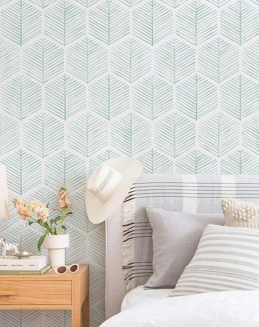 MelunMer Modern Peel and Stick Wallpaper Boho Contact Paper for Cabinets/Drawers 787In L 17.3In W Self Adhesive Removable Wallpaper for Bedroom/Bathroom Waterproof Geometric Contact Paper Green/White