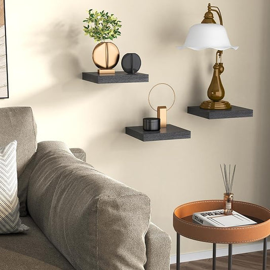 Fixwal Small Floating Shelves for Wall, 8 Inch Black Shelves Wall Mounted Shelf for Bathroom, Living Room, Bedroom, Kitchen Decor (Set of 3, 8x8)