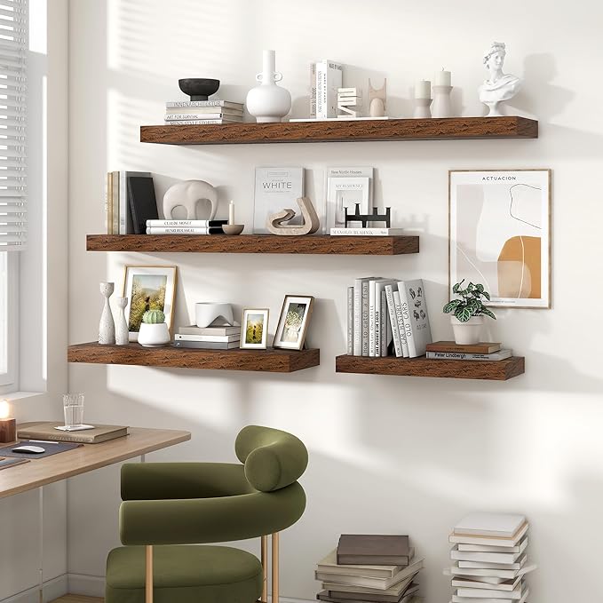 Heimlove Floating Shelves for Wall 48 Inch Long,Extra Large and Thick Wood Shelves Mounted Storage Hanging Shelf Invisible Bracket for Bedroom,Living Room,Kitchen,Office,Set of 2,Rustic Brown