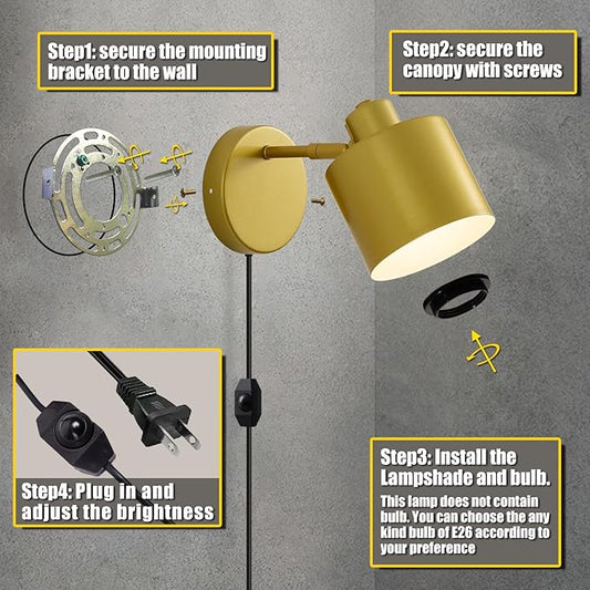 Lightess Plug in Wall Sconce with Switch, Dimmable Wall Lamp Plug in 350° Rotatable, Gold Wall Mounted Light for Restaurants Living Room Bedroom Stairway((Bulb Not Included)