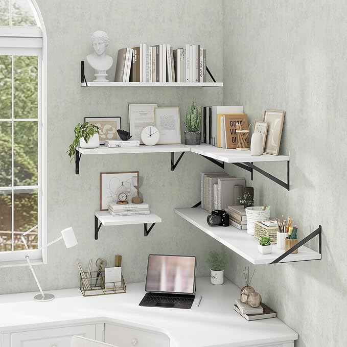Deep Floating Shelves Wall Mounted, 36"x12" White Wall Shelves with Brackets Set of 2 for Bedroom, Living Room, Bathroom, Kitchen, Office - Storage & Display Shelf for Decor, Books, Plants