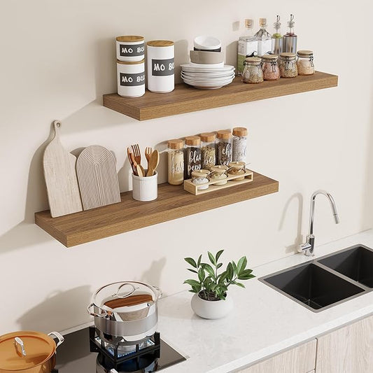 Dreamland 40 Inches Floating Shelves for Wall,9.3 Inch Deep Floating Shelves Set of 2, Large Display & Storage Shelf, Wall Shelf for Bathroom Bedroom Living Room Kitchen Office,Walnut