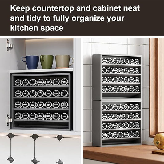 Orimade 4 Tier Spice Rack Organizer for Cabinet, Freestanding Bamboo Seasoning Rack for Countertop, Cupboard, Pantry, Kitchen, 13.18 x 4.13 x 12.2 inches(Spice Jars Not Included), Grey