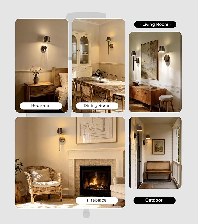 UME Wireless Sconces Set of 2 with Remote, 5200mAh Battery Powered Sconces - Small Rechargeable Sconces w/ 3 Color Temps & 5 Brightness Levels for Bedroom, Living Room, Wall Painting, Cafe (Coffee)