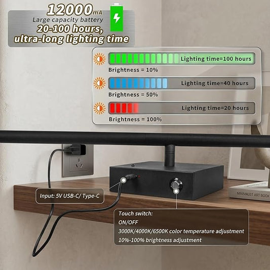 Battery Operated wall Sconce Set of 2 Rechargeable Wireless Cordless 12000ma 360° Rotation Large wall Lights lamp Modern Decor Linear Long Metal Black 28"