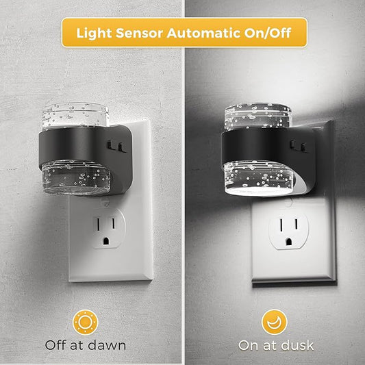 L LOHAS LED Night Light, 2 Pack 5000K Bubble Night Lights Plug into Wall, Acrylic Night Lights with Light Sensor, Adjustable Brightness,Soft White Plug in Nightlights for Rooms Bathroom Hallway