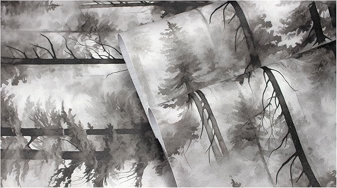 HAOKHOME Forest Peel and Stick Wallpaper Black and White Removable Vinyl Wall Mural for Bathroom Bedroom Accent Wall Self Adhesive Tree Contact Paper 17.3in x 118in