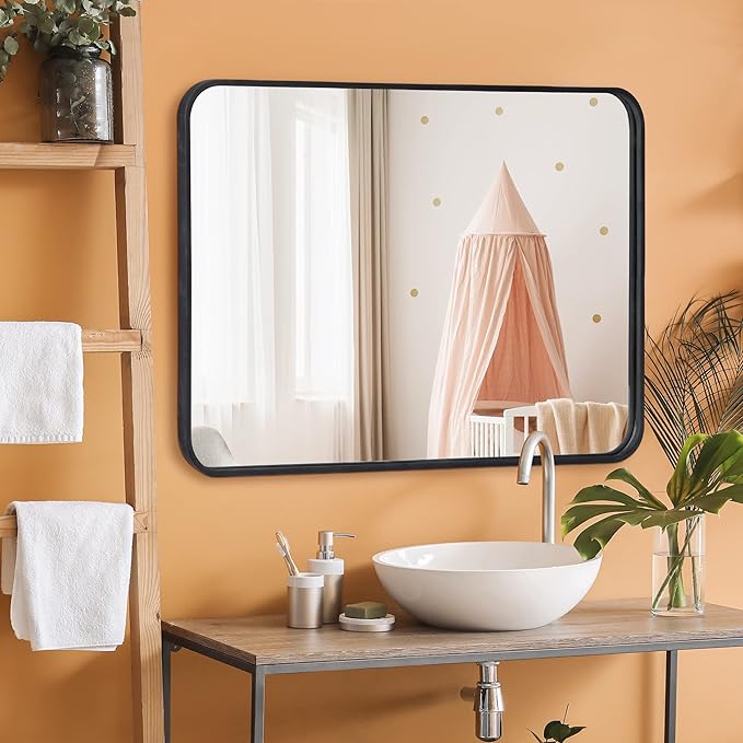 ZenStyle Black Metal Framed Rectangular Wall Mirror 24" x 36" Bathroom Mirror with Peaked Trim for Entryways, Living Rooms, Bathrooms
