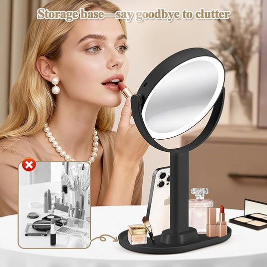 Makeup Mirror with Lights, Double Sided 1x/30x Magnifying Mirror with Light, Rechargeable 3 Color Lights and Adjustable Brightness, 360° Rotation Detachable Comes with Tweezer(Dark-30X)