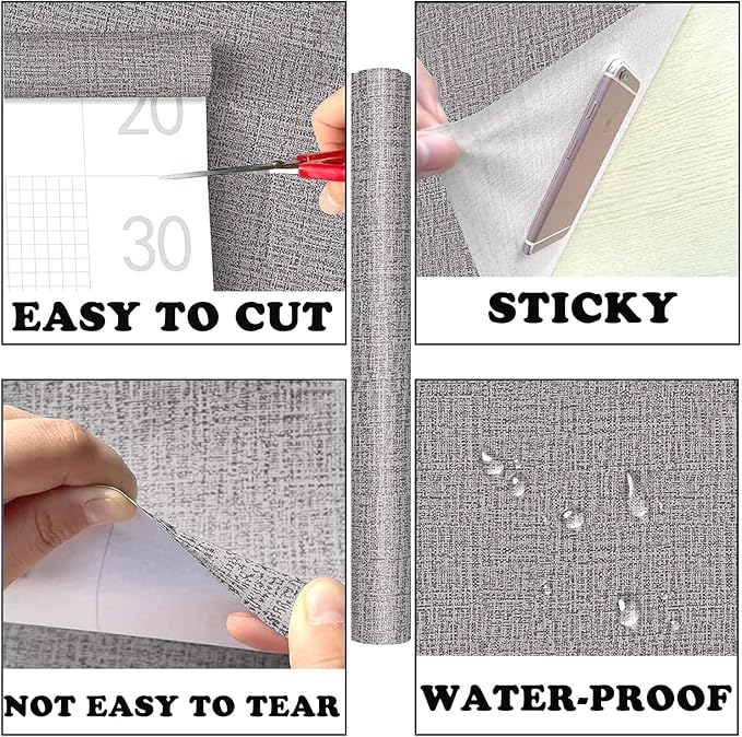 Yancorp Textured Fabric Wallpaper - 24"x197" Faux Grasscloth Peel & Stick Self-Adhesive Removable Wallpaper & Counter Top Liners