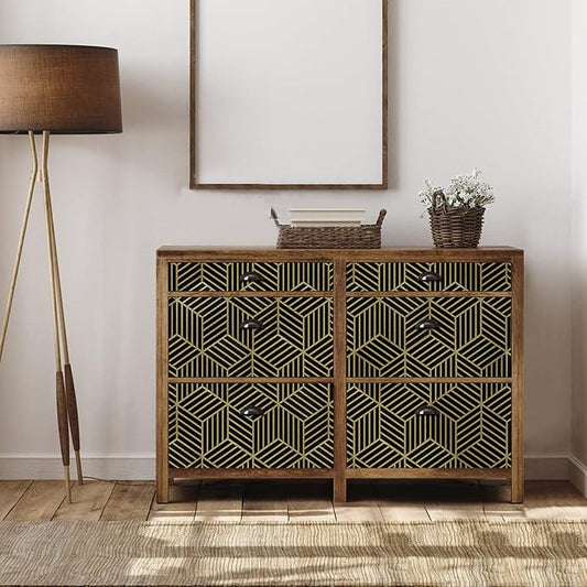 WENMER Black and Gold Geometric Wallpaper, 17.7" x 197" Peel and Stick Removable Wallpaper for Home, Drawer, Shelf, Cabinet, Countertop, Door