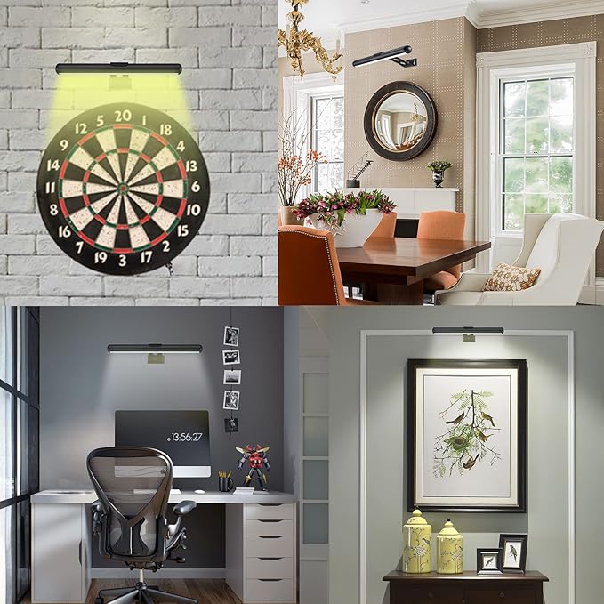Rechargeable Picture Light Battery Operated, Wireless Painting Light with Remote Control,Metal Art Light Dimmable Display Lamp,3 Modes with Timer for Dartboard Frame Picture Gallery