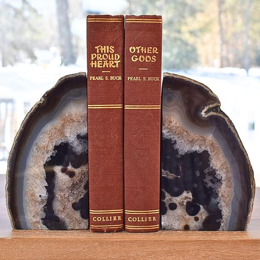 Nature's Decorations Natural Agate Bookends – A+ Grade Geode Heavy Duty Decorative Stone Crystal Book Ends for Shelves & Bookcases, Polished Bookshelf Decor, 1 Pair 6-8Lbs