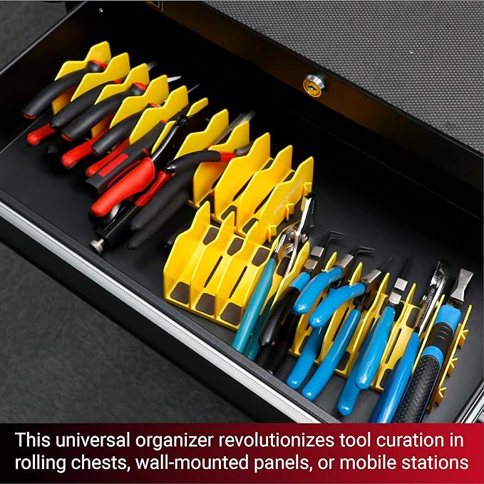 Plier Organizer, Plier Rack, Plier Holder and Cutter Organizer with Non-Slip Rubber Base, Tool BoxOrganizer, PlierOrganizer for Tool Box Drawer, 20 slots, ToolStorage, PlierRack (2 PC-Yellow)