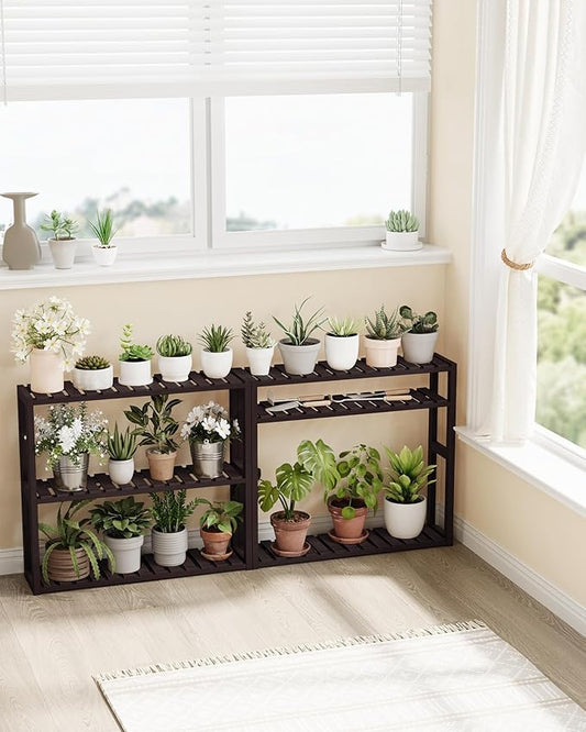 SONGMICS Bamboo Bathroom Shelf, 3-Tier Adjustable Plants Rack, Wall-Mounted or Stand, in The Living Room, Balcony, Kitchen, 5.9 x 23.6 x 21.3 Inches, Brown