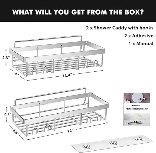 Moforoco Shower Caddy Shelf Organizer Rack, Self Adhesive Black Bathroom Shelves Basket, Home Farmhouse Wall Inside Organization and Storage Decor Rv Accessories, First Camper Apartment Essentials