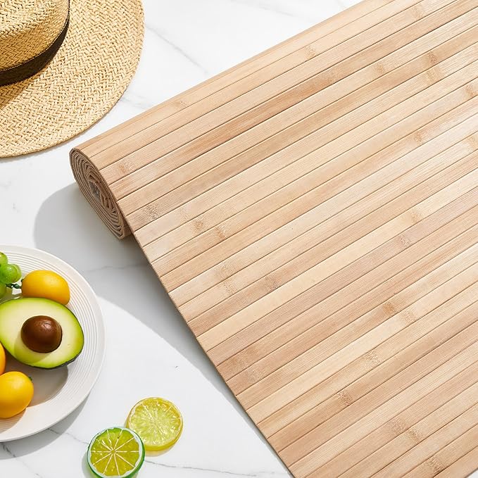 Juexica 3 Pcs Natural Bamboo Wall Panel for Interior Wall 48''x96'' Bamboo Covering Renewable Pole Wainscoting Room Divider Wrap Decor for Bedroom Living Room Kitchen Island Office (Light Carbonized)