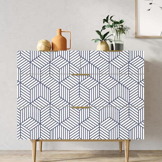 WENMER 17.71"x197" Geometric Hexagon Wallpaper Peel and Stick - Blue White Contact Paper, Removable Self Adhesive Vinyl Film for Shelf Drawer Home Use